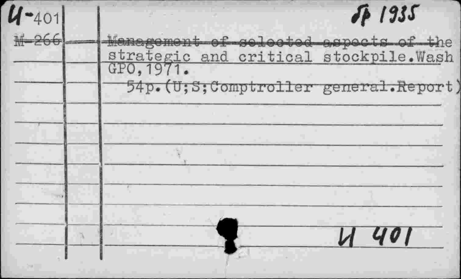 ﻿		ft IW strategic and critical stockpile.Wash
		GPO,1971.
—		54p. (U; S; Comp Irollex- genei*a.l.Rcpur I
—			 f	w w